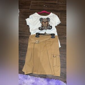 Kids Matching Set with Bear Print - White and Tan